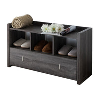 Beak Shoe Bench, 3 Open Shelves, Drawer, 34 Inch Distressed Gray -BM324278