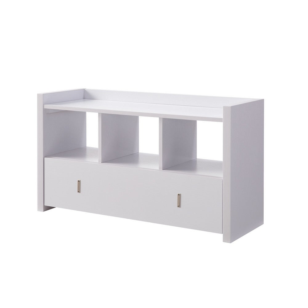Beak Shoe Bench, 3 Open Shelves 1 Drawer, 34 Inch Classic White Finish -BM324279