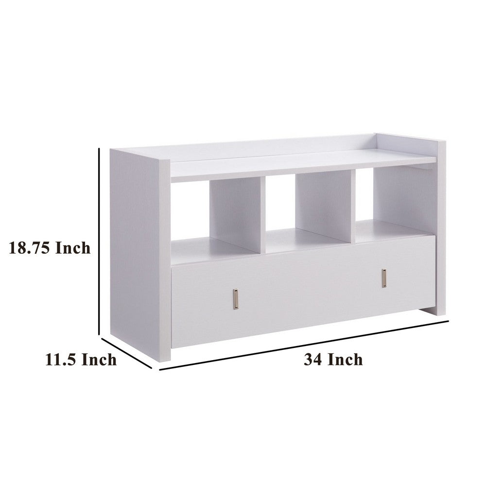 Beak Shoe Bench, 3 Open Shelves 1 Drawer, 34 Inch Classic White Finish -BM324279