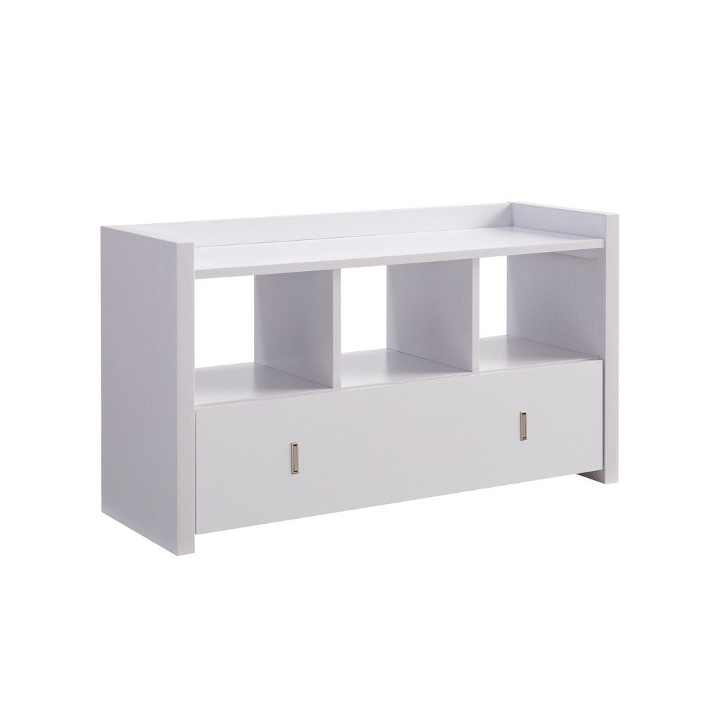 Beak Shoe Bench, 3 Open Shelves 1 Drawer, 34 Inch Classic White Finish