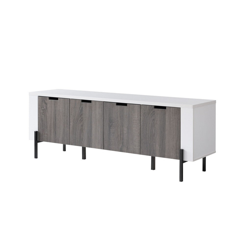 TV Media Entertainment Console, 3 Cabinet, Metal Legs, 60 Inch White -BM324284
