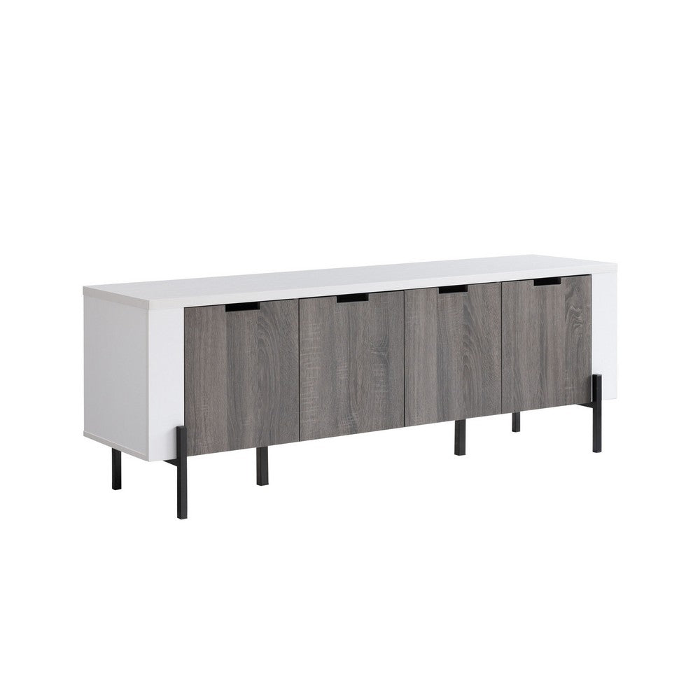 TV Media Entertainment Console, 3 Cabinet, Metal Legs, 60 Inch White