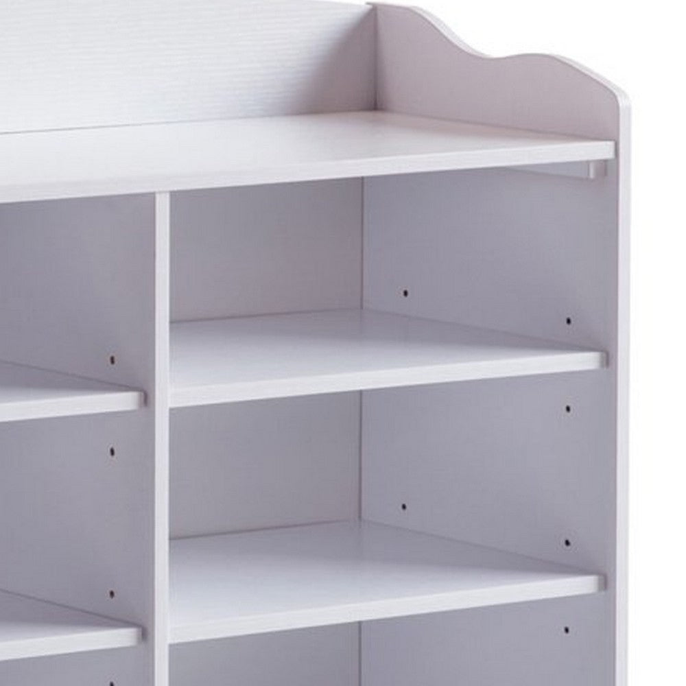 Hale Shoe Bench, 48 Inch Top, 9 Open Compartments, Modern White Finish -BM324287