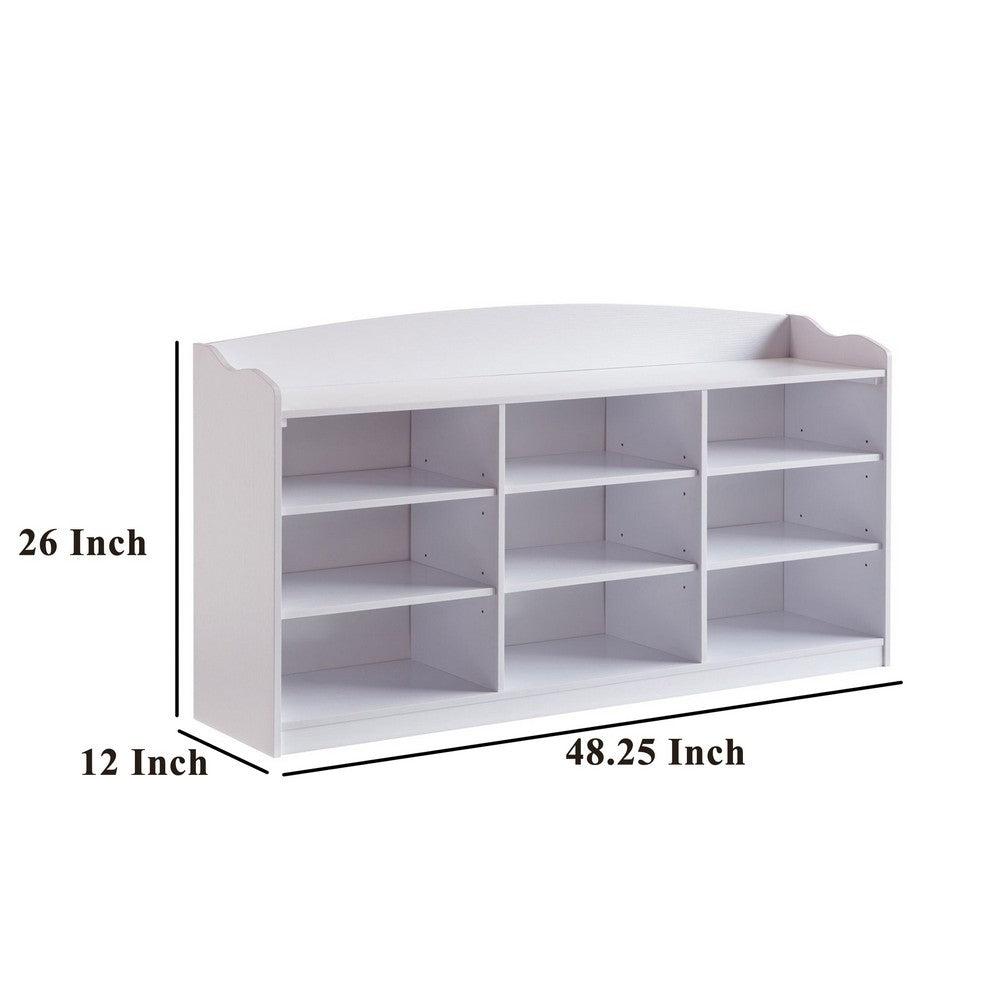 Hale Shoe Bench, 48 Inch Top, 9 Open Compartments, Modern White Finish -BM324287
