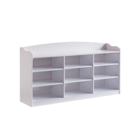 Hale Shoe Bench, 48 Inch Top, 9 Open Compartments, Modern White Finish