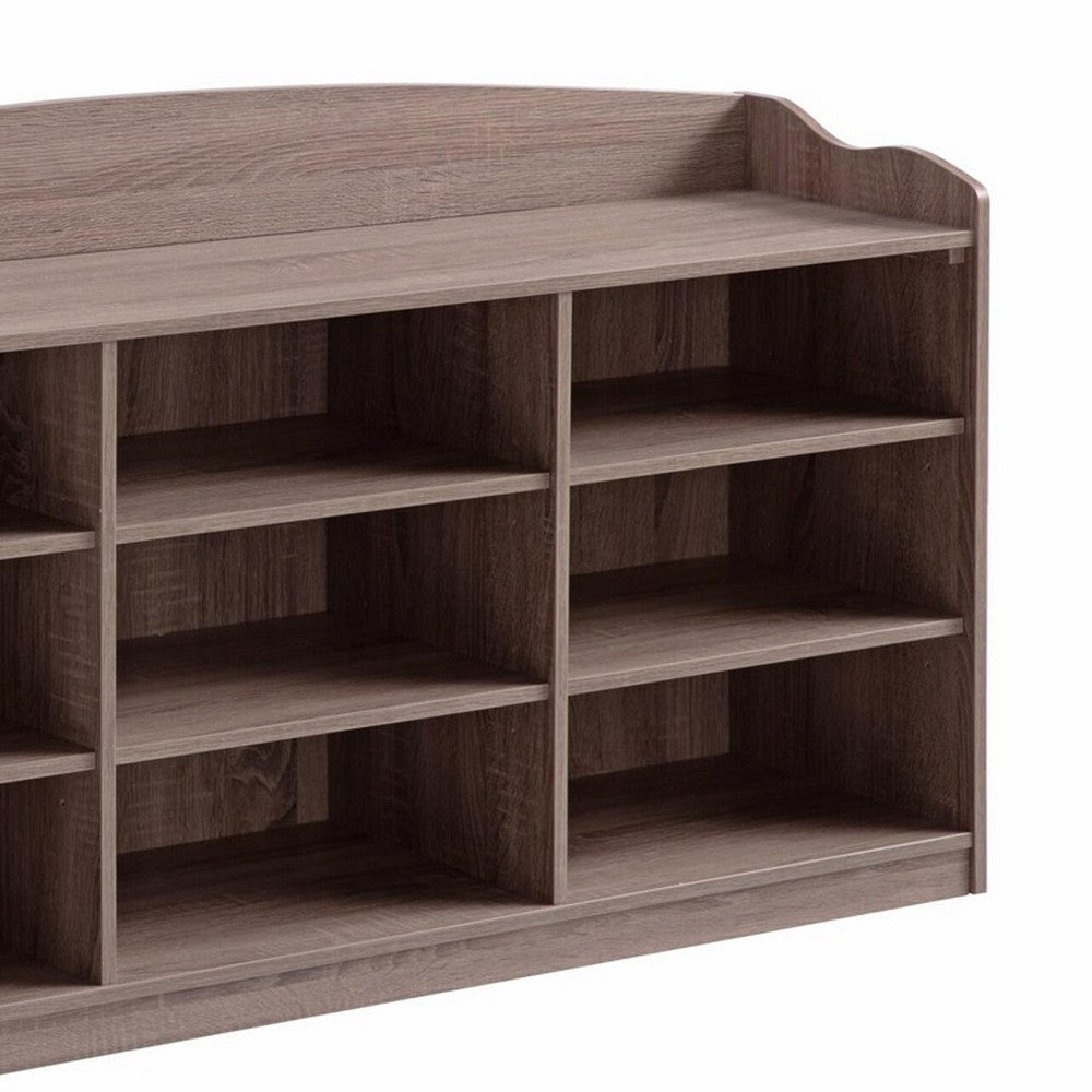 Hale Shoe Bench, 48 Inch Top, 9 Open Compartments, Taupe Brown Finish -BM324288