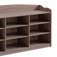 Hale Shoe Bench, 48 Inch Top, 9 Open Compartments, Taupe Brown Finish -BM324288