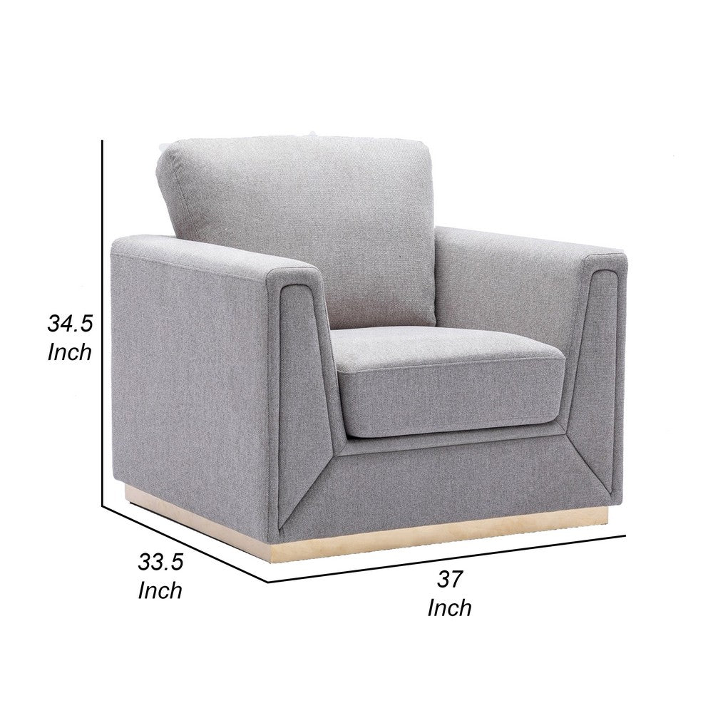 Sylvie Accent Armchair, Gray Linen, Square Modern Gold Base -BM324363