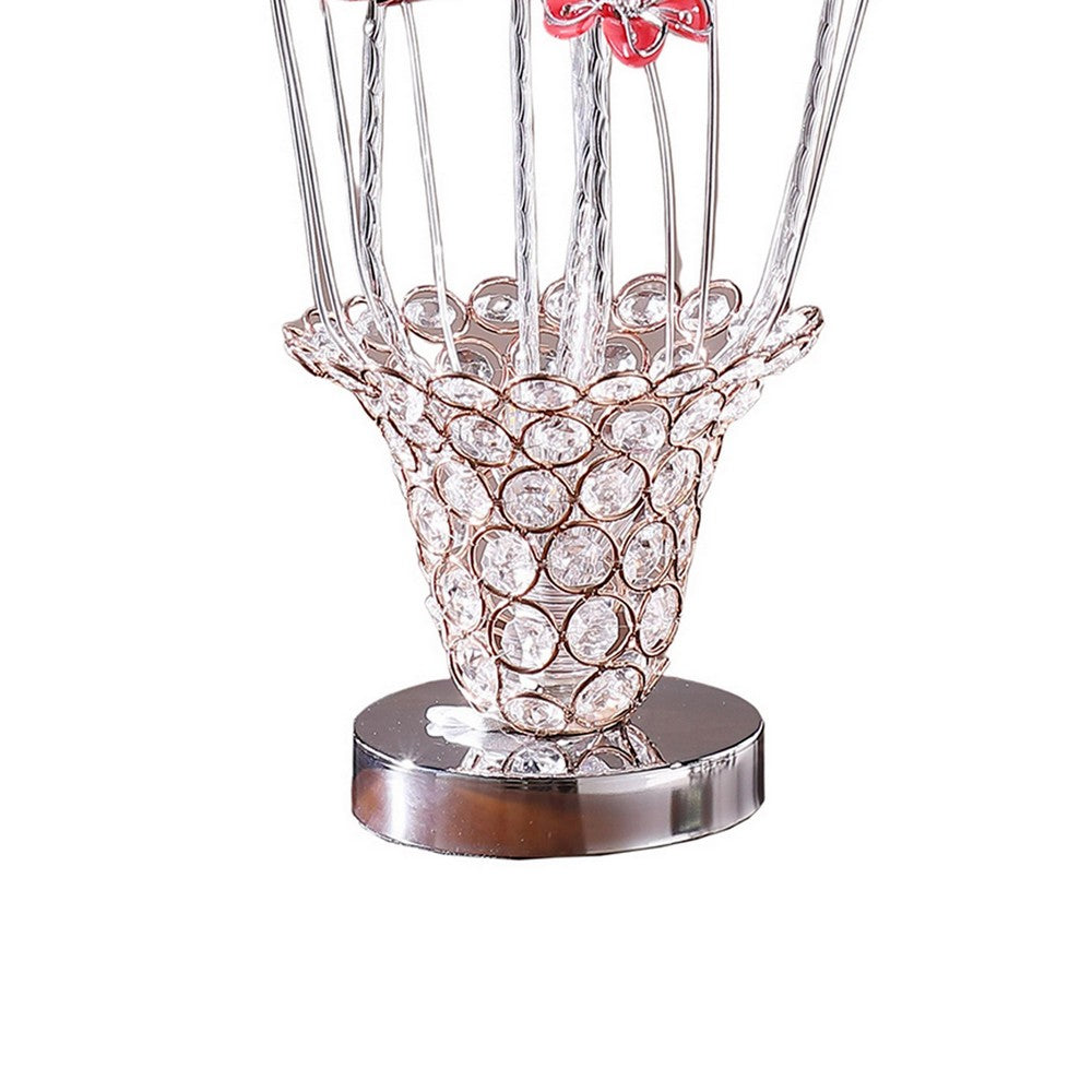 Accent Table Lamp, LED, Red Roses Trumpet Crystal Vase, Chrome 21 Inch -BM324413