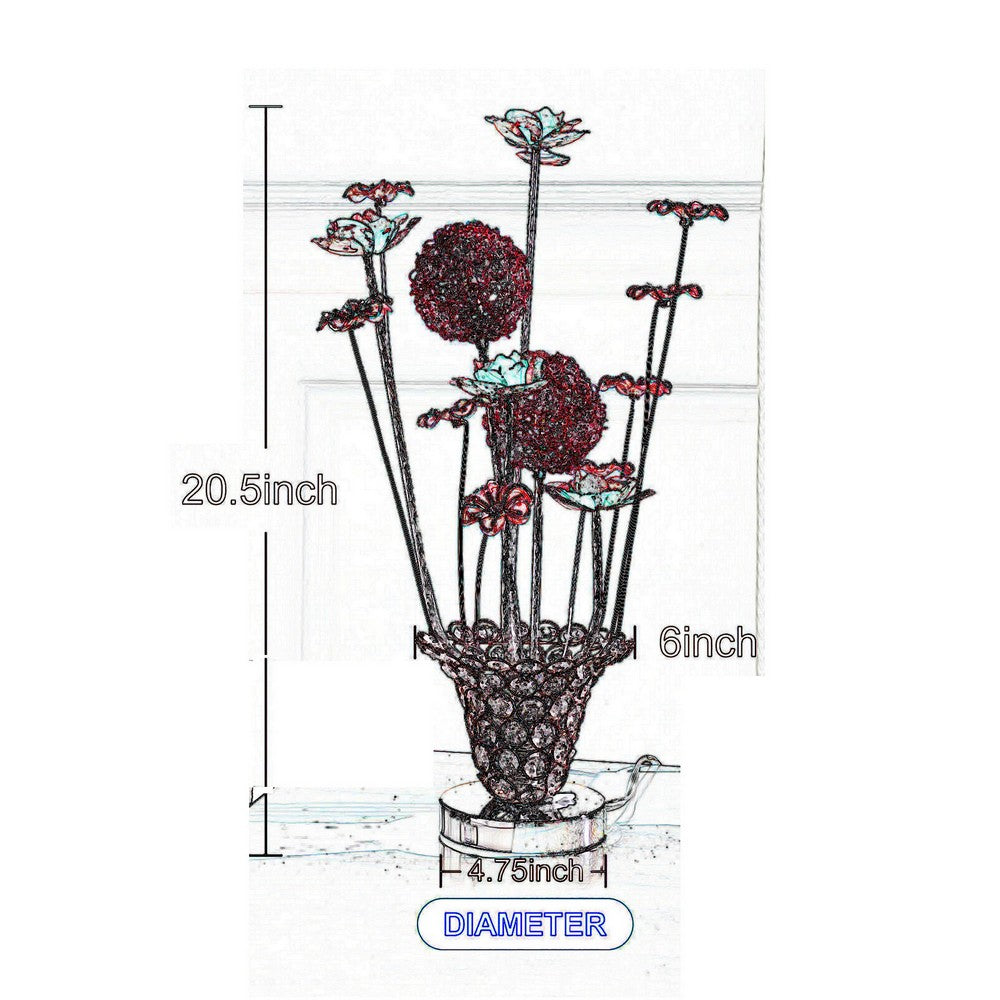 Accent Table Lamp, LED, Red Roses Trumpet Crystal Vase, Chrome 21 Inch -BM324413