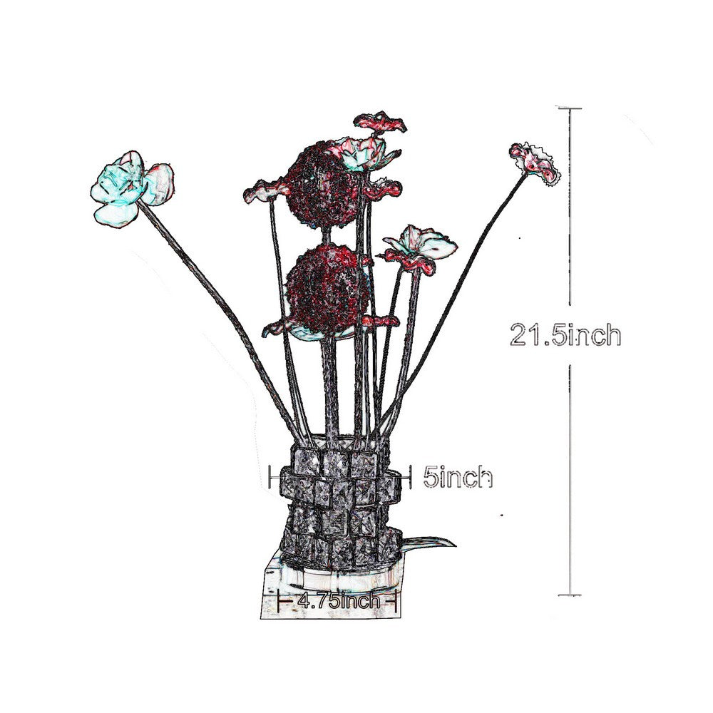 Accent Table Lamp, LED, Red Roses, Crystal Square Vase, Chrome 21 Inch -BM324415