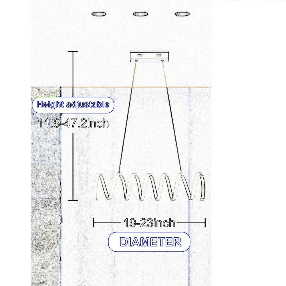 Modern Ceiling Pendant Light, Suspended Aluminum Spiral Loop, 23 Inch -BM324498