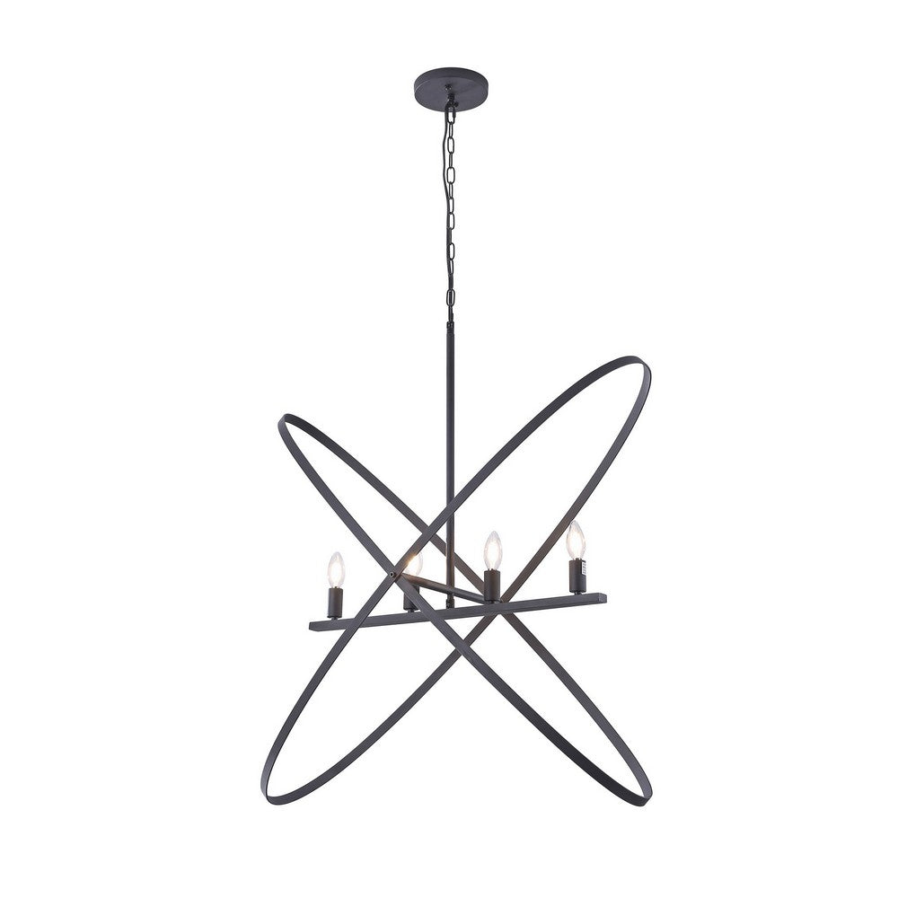 Modern Chandelier, 4 LED Light, Black Cross Band, Brass Metal 38 Inch -BM324499