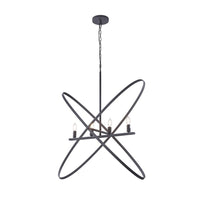 Modern Chandelier, 4 LED Light, Black Cross Band, Brass Metal 38 Inch -BM324499