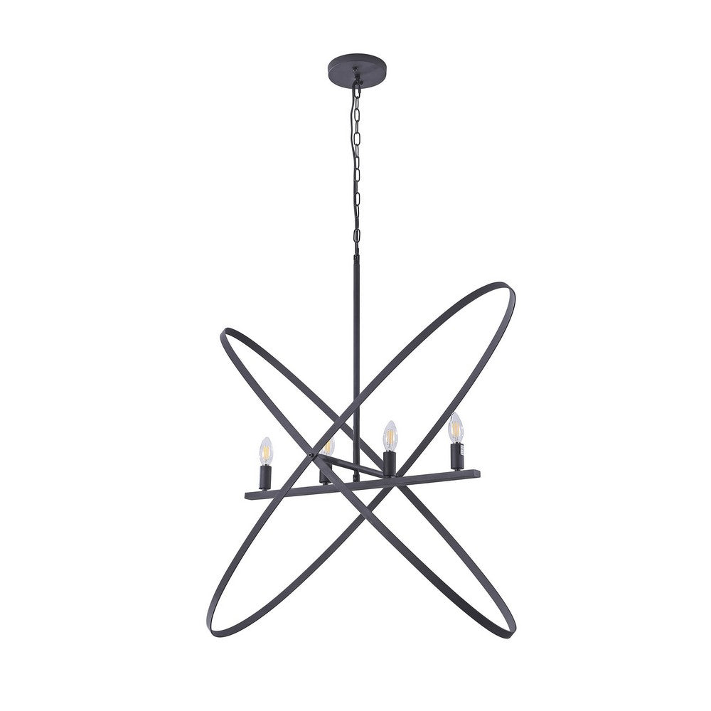 Modern Chandelier, 4 LED Light, Black Cross Band, Brass Metal 38 Inch -BM324499