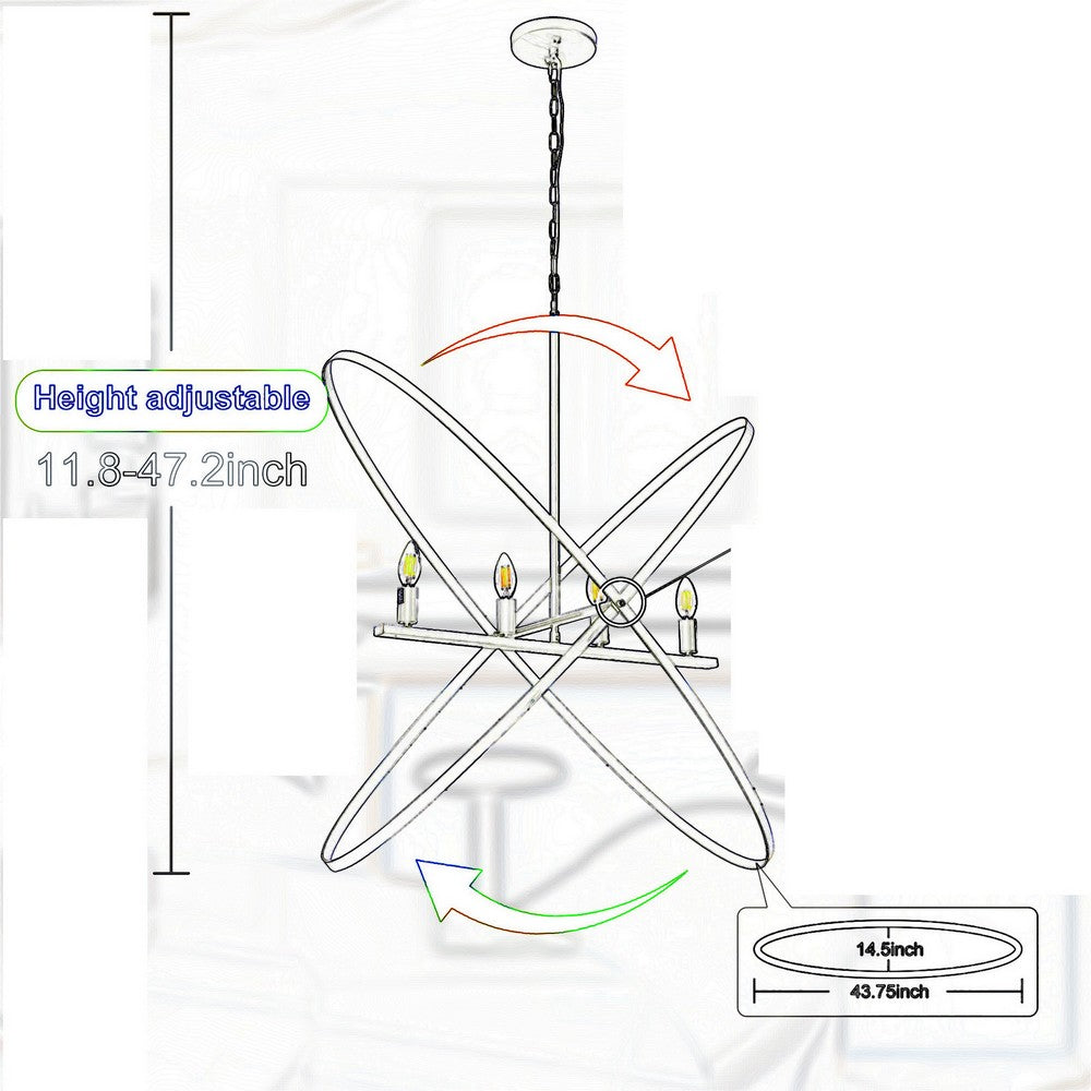 Modern Chandelier, 4 LED Light, Black Cross Band, Brass Metal 38 Inch -BM324499