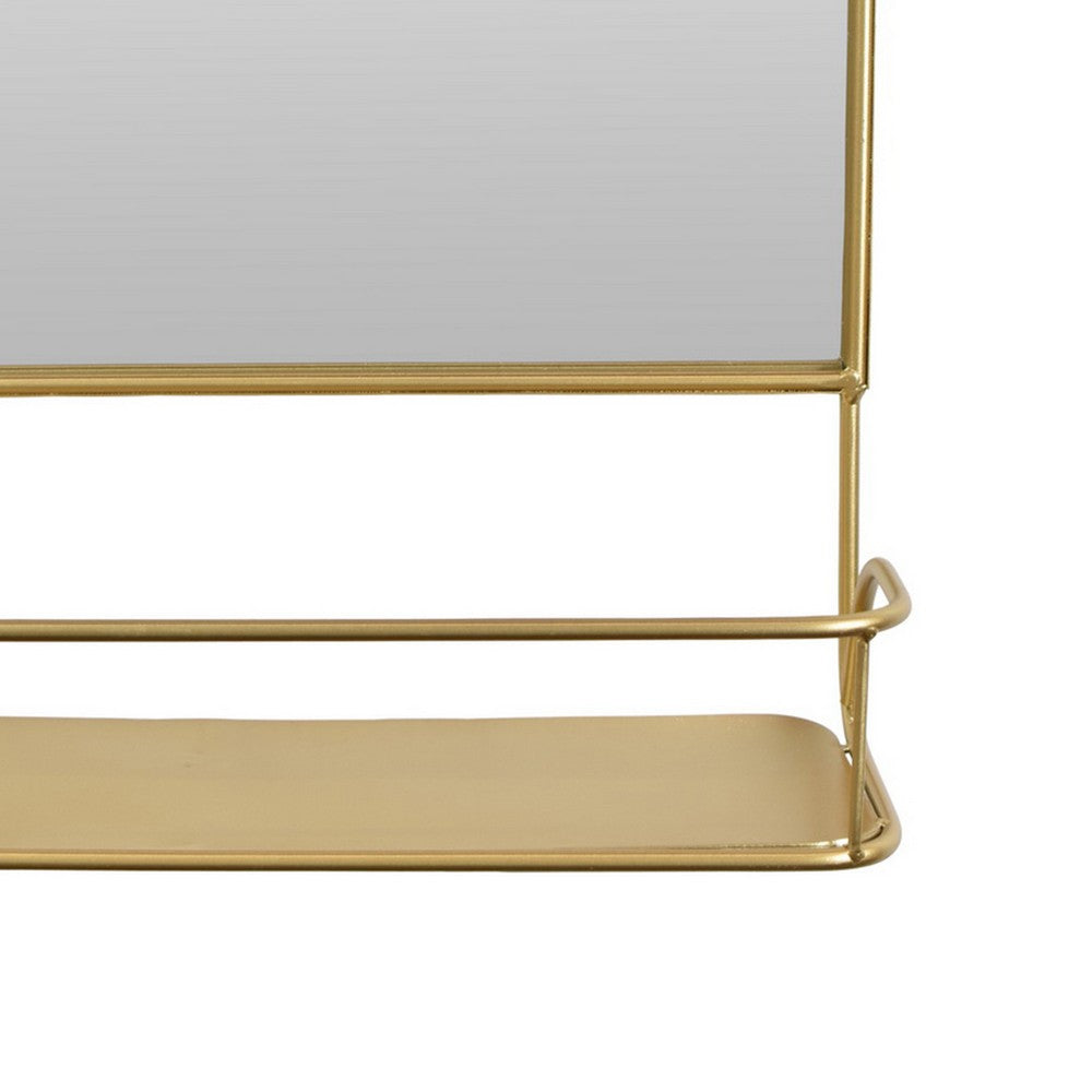 Rectangular Wall Mirror Decoration with Shelf, 17 x 24, Gold Metal -BM324523