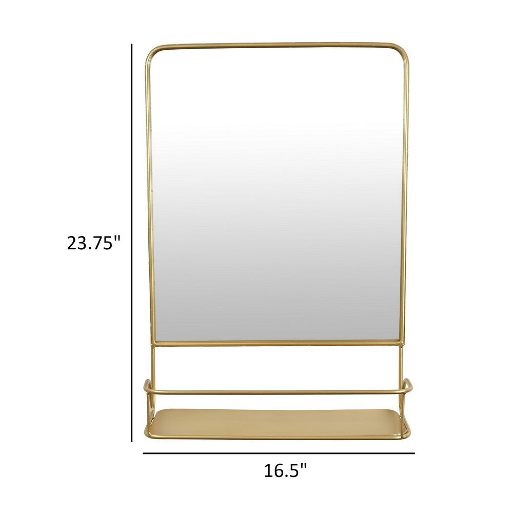 Rectangular Wall Mirror Decoration with Shelf, 17 x 24, Gold Metal -BM324523