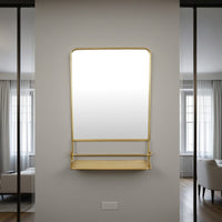 Rectangular Wall Mirror Decoration with Shelf, 17 x 24, Gold Metal -BM324523