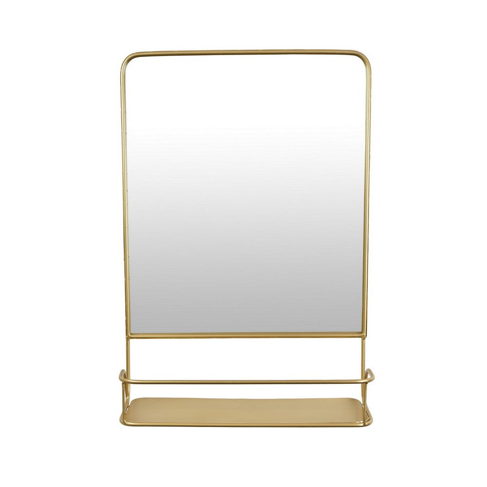 Rectangular Wall Mirror Decoration with Shelf, 17 x 24, Gold Metal -BM324523