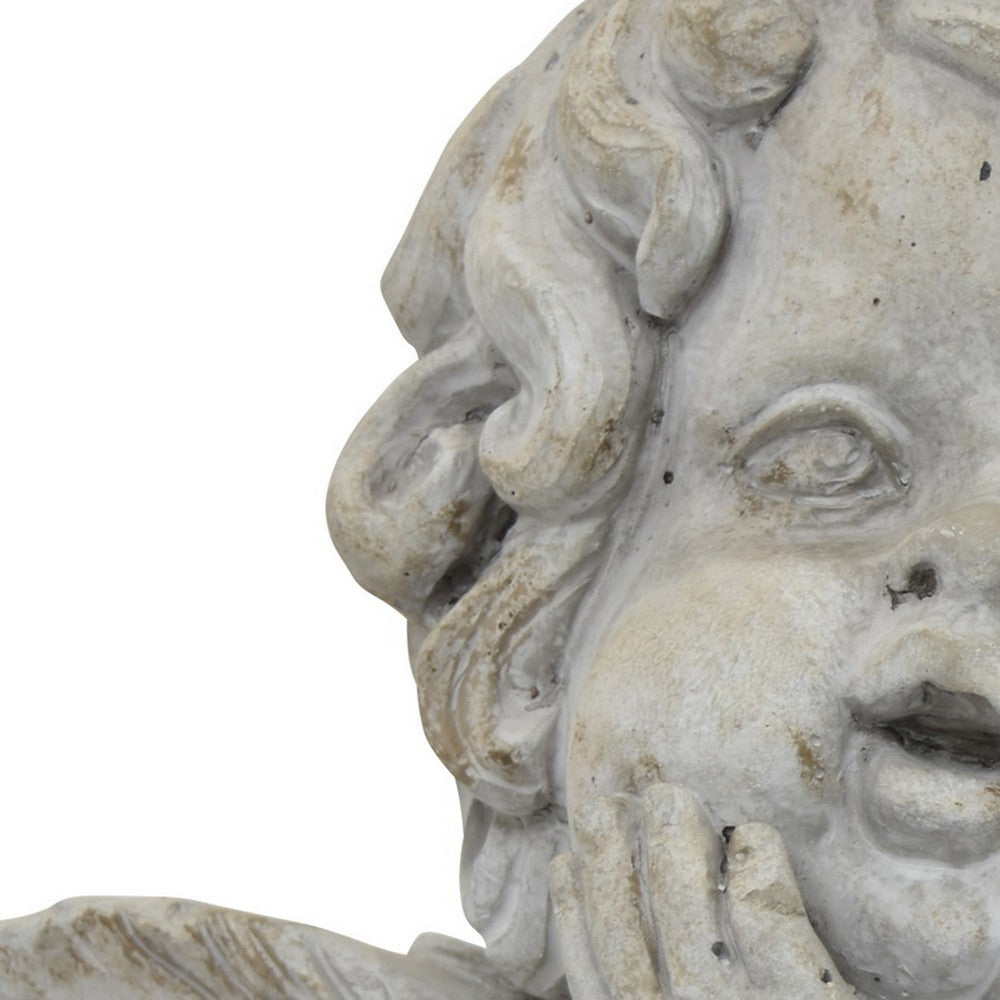 Cherub Bust Planter with Carved Wings and Curls, 10 Inch Gray Resin -BM324534