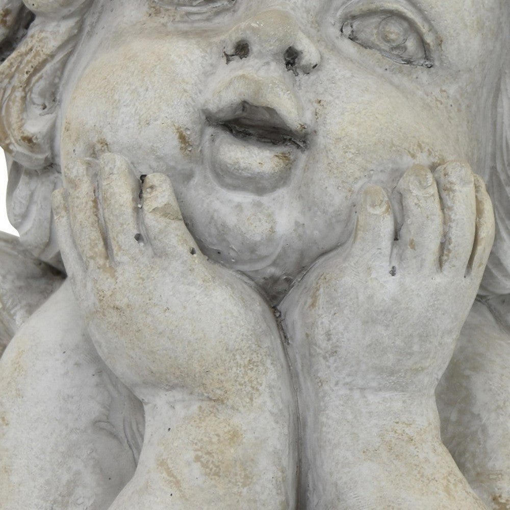 Cherub Bust Planter with Carved Wings and Curls, 10 Inch Gray Resin -BM324534