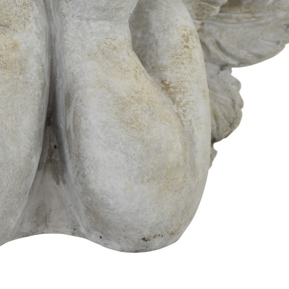 Cherub Bust Planter with Carved Wings and Curls, 10 Inch Gray Resin -BM324534