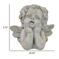 Cherub Bust Planter with Carved Wings and Curls, 10 Inch Gray Resin -BM324534