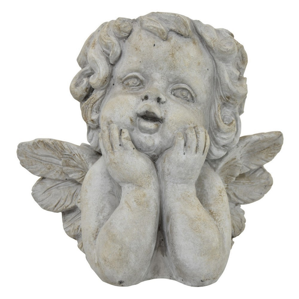 Cherub Bust Planter with Carved Wings and Curls, 10 Inch Gray Resin -BM324534