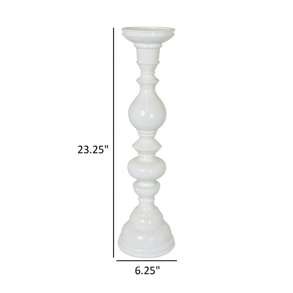Naze Tabletop Candle Holder with Turned Accents, 23 Inch White Resin -BM324535
