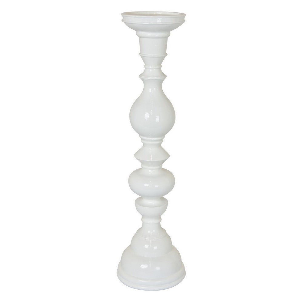 Naze Tabletop Candle Holder with Turned Accents, 23 Inch White Resin -BM324535