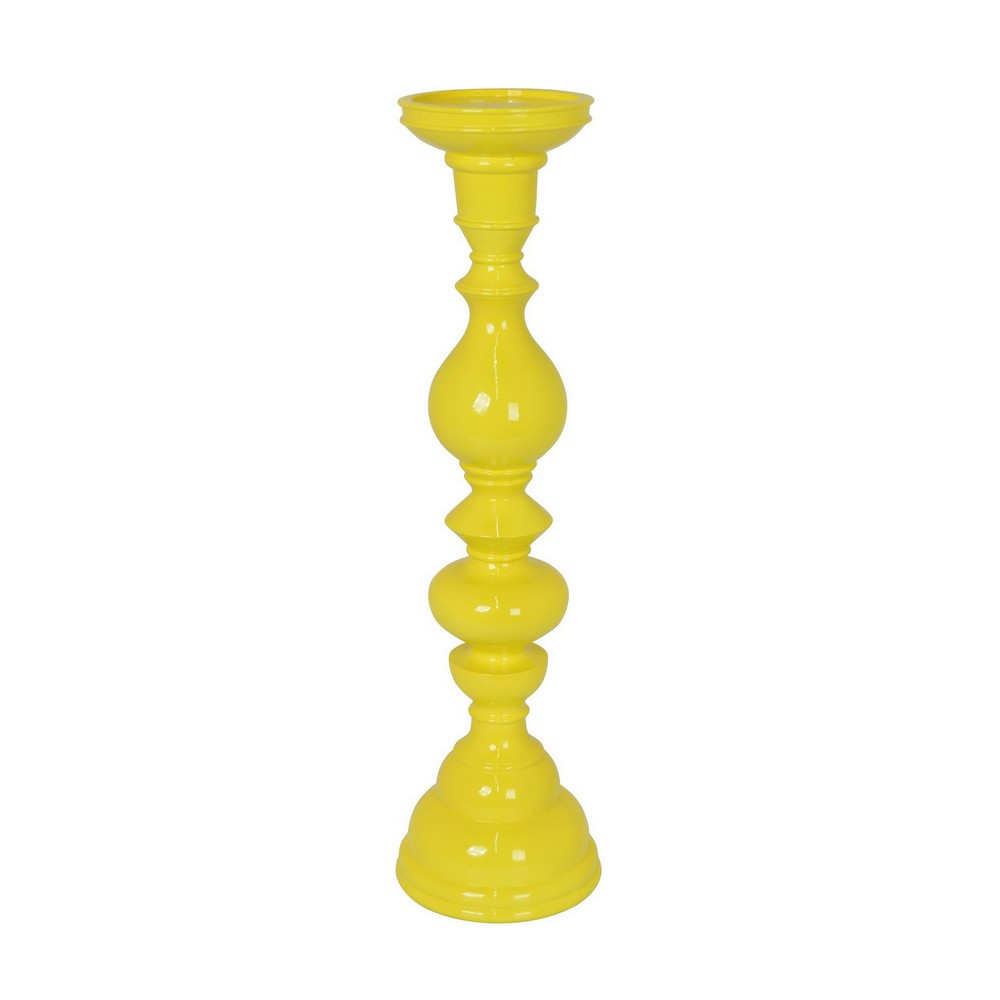 Naze Tabletop Candle Holder with Turned Accents, 23 Inch Yellow Resin -BM324536