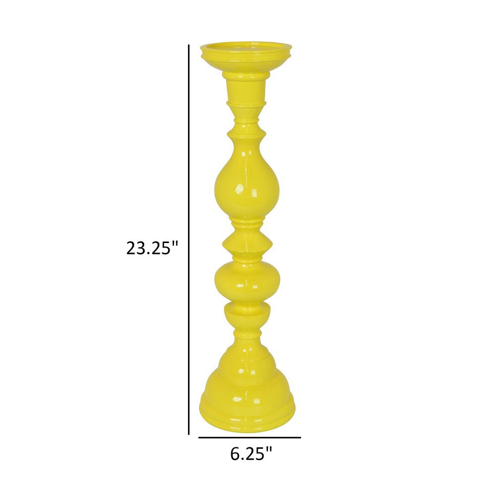 Naze Tabletop Candle Holder with Turned Accents, 23 Inch Yellow Resin -BM324536