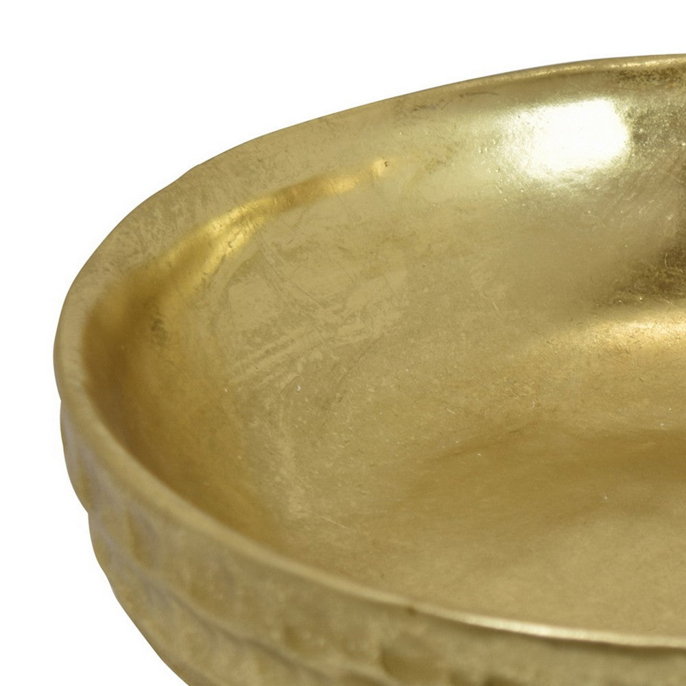Round Tray with Hammered Accents, Vintage Details, 14 Inch Gold Resin -BM324544