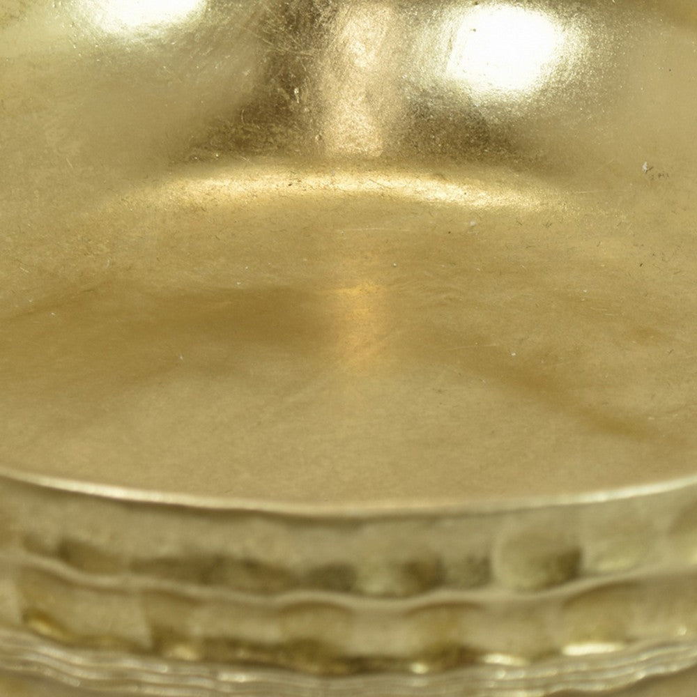 Round Tray with Hammered Accents, Vintage Details, 14 Inch Gold Resin -BM324544