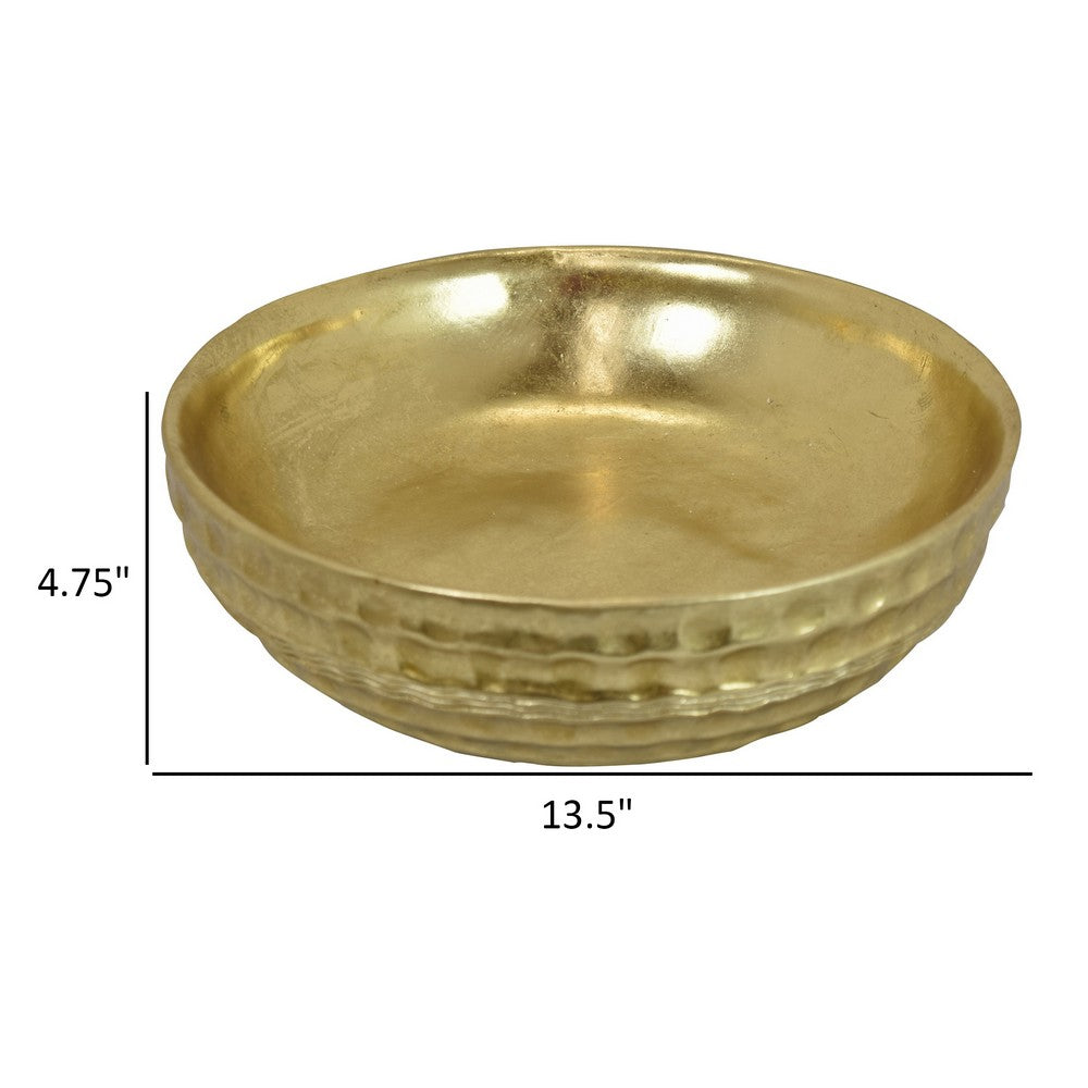Round Tray with Hammered Accents, Vintage Details, 14 Inch Gold Resin -BM324544