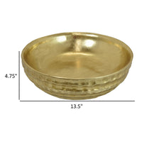 Round Tray with Hammered Accents, Vintage Details, 14 Inch Gold Resin -BM324544