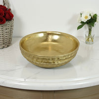Round Tray with Hammered Accents, Vintage Details, 14 Inch Gold Resin -BM324544