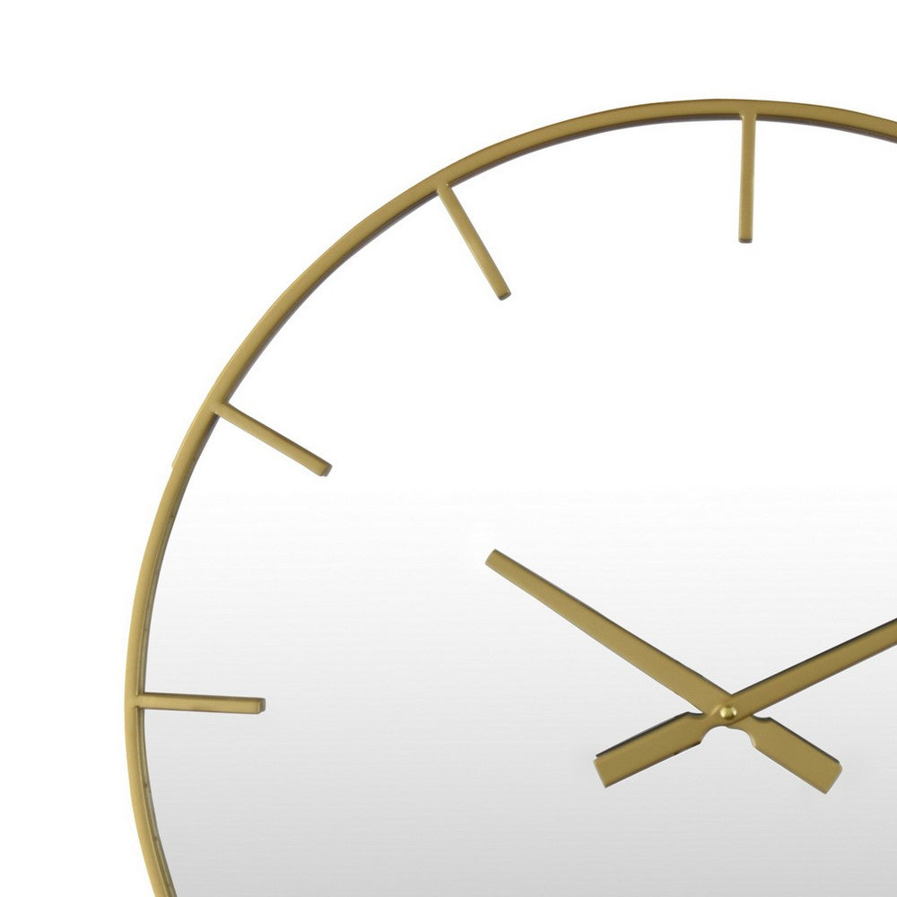 Round Wall Clock with Mirror Finished Face, 24 Inch Gold Metal Frame -BM324545