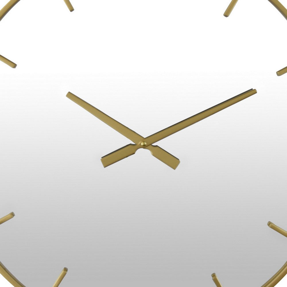 Round Wall Clock with Mirror Finished Face, 24 Inch Gold Metal Frame -BM324545
