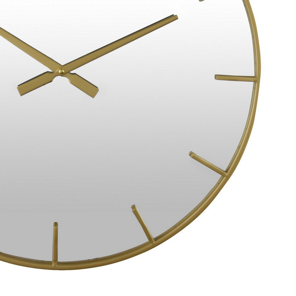 Round Wall Clock with Mirror Finished Face, 24 Inch Gold Metal Frame -BM324545