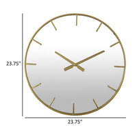 Round Wall Clock with Mirror Finished Face, 24 Inch Gold Metal Frame -BM324545