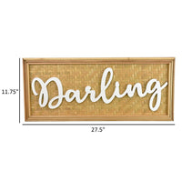 Darling Wall Decor Sign, 28 Inch Brown Wood Background, White -BM324547