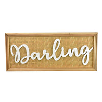 Darling Wall Decor Sign, 28 Inch Brown Wood Background, White -BM324547