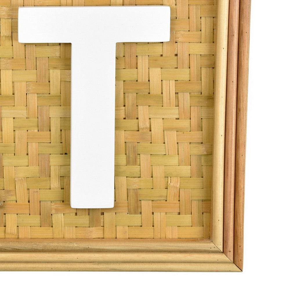 Eat Wall Decor Sign, 24 Inch Brown Wood Background, White Woven -BM324548