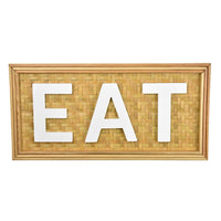 Eat Wall Decor Sign, 24 Inch Brown Wood Background, White Woven -BM324548