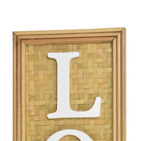 Love Wall Decor Sign, 10x28 Inch Brown Wood Background, White Woven -BM324549