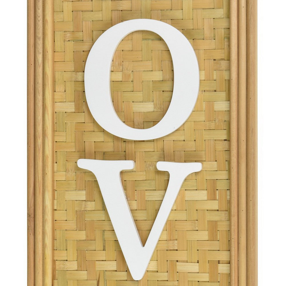 Love Wall Decor Sign, 10x28 Inch Brown Wood Background, White Woven -BM324549