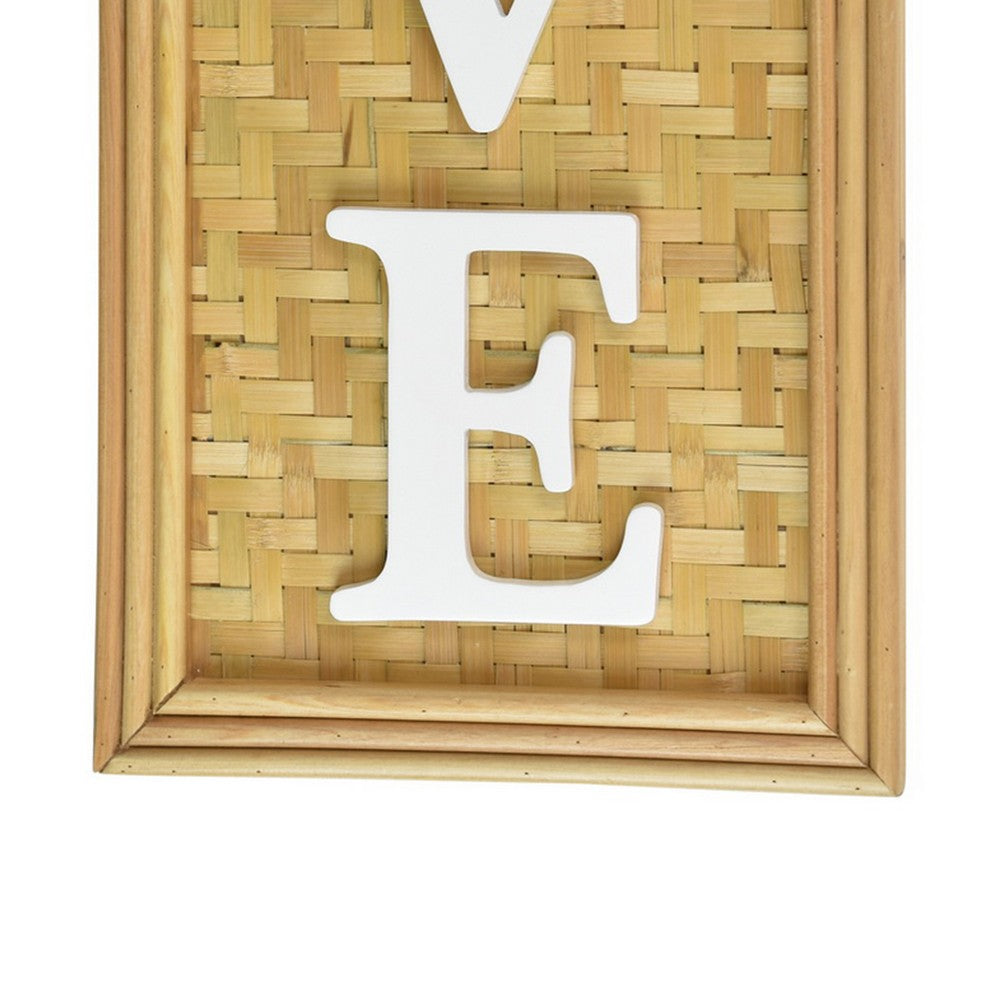 Love Wall Decor Sign, 10x28 Inch Brown Wood Background, White Woven -BM324549