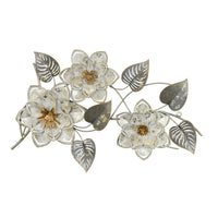 Floral Wall Decor with Gold Petals, Silver Leaves, 28 Inch White Metal -BM324555